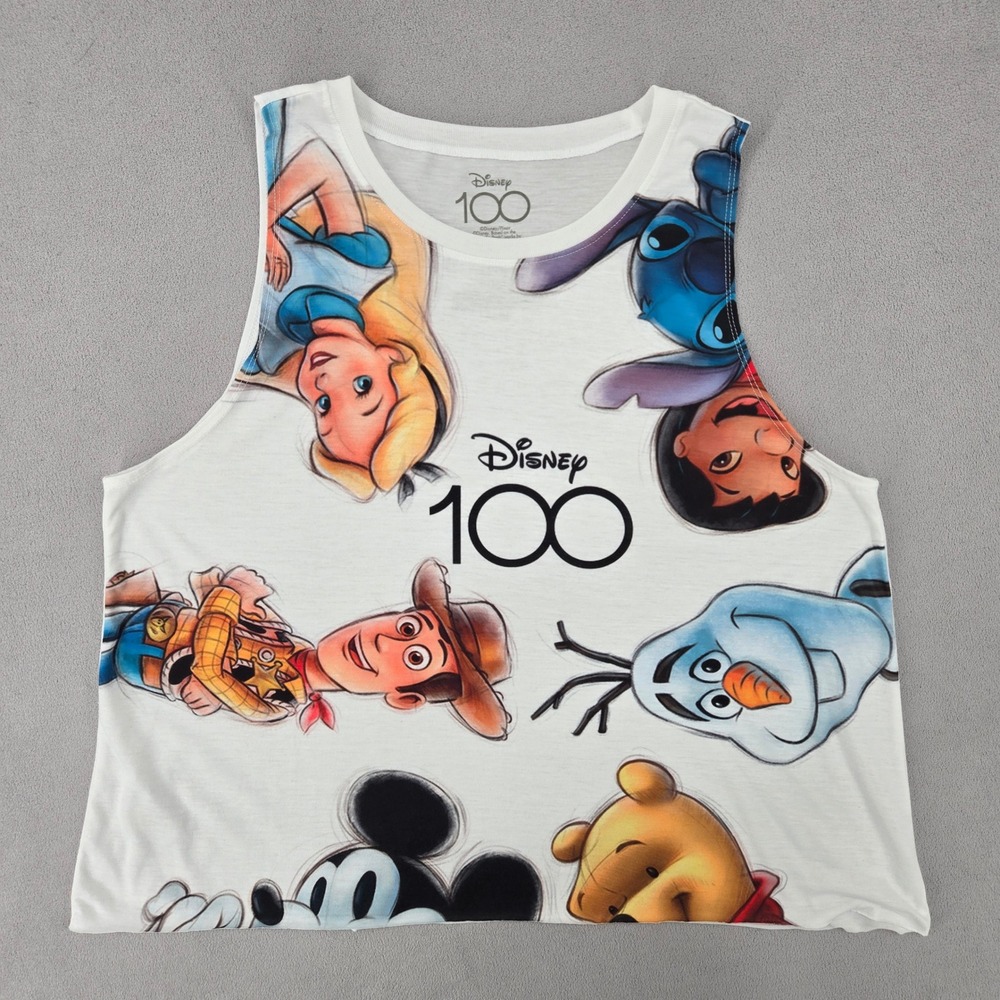 Disney 1X Tank Top Women White 100th Anniversary Graphic Character Disneycore